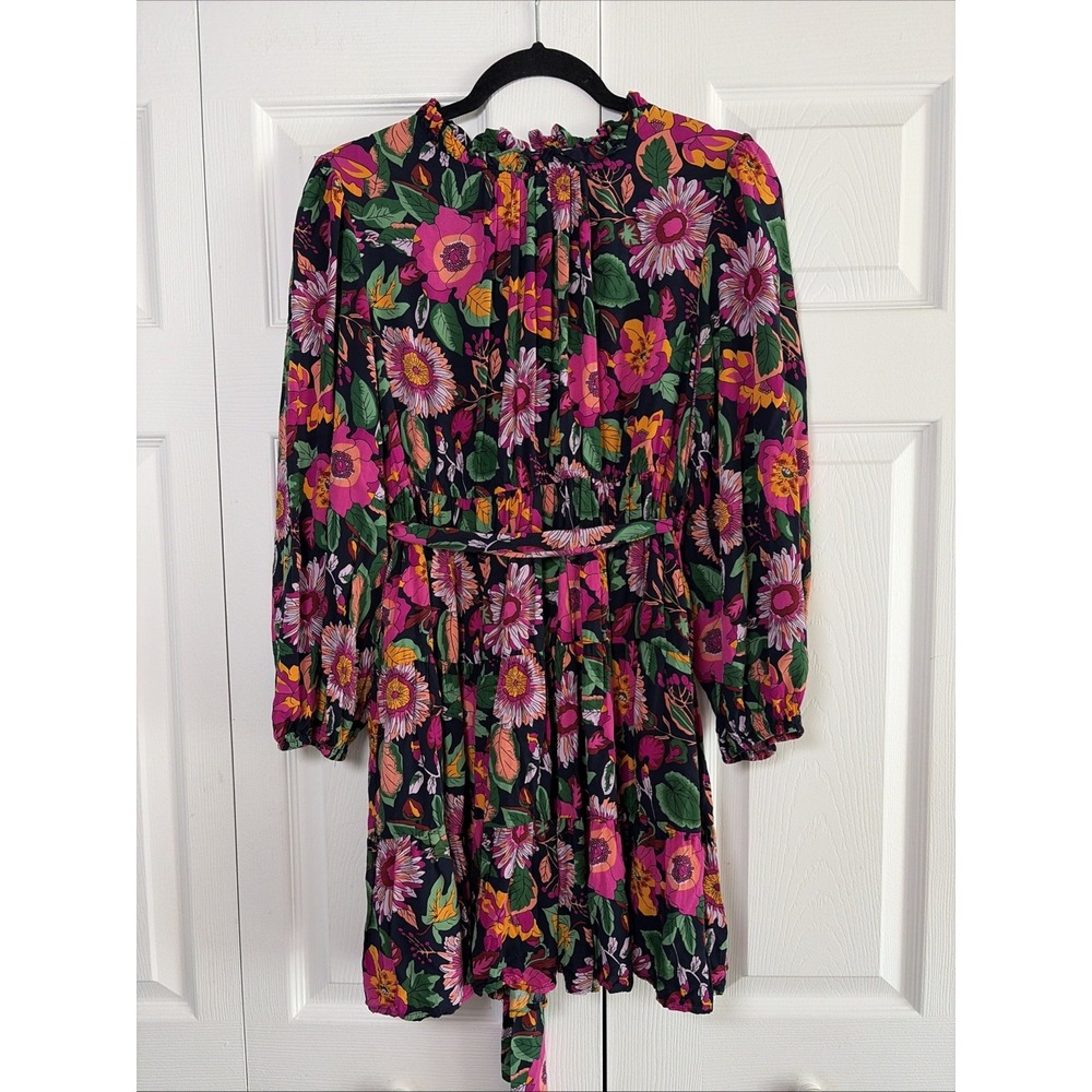 Jodifl Floral Ruffle Mini Dress Womens Size M Multi Color Boho Tiered Pockets